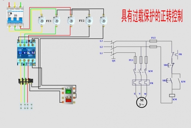 常用电念头控制实物接线图+原理图(图2)